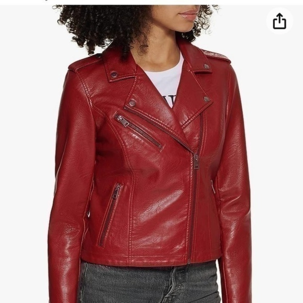 Levi's  Faux  red Leather Classic Asymmetrical Motorcycle Jacket coat NWT